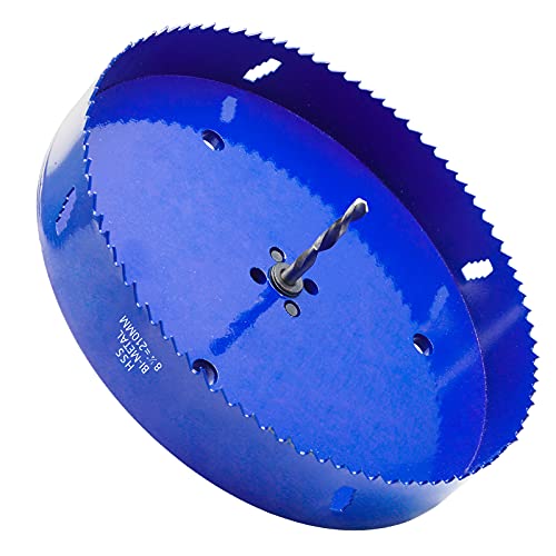 Image of 8-1 /4 Inch Hole Saw with Arbor, 1.2 Inch Cutting Depth | Heavy Duty, HSS Bi-Metal, For Wood Cornhole Boards Plastic Drywall & Thin Metal, Smoothly Cutting