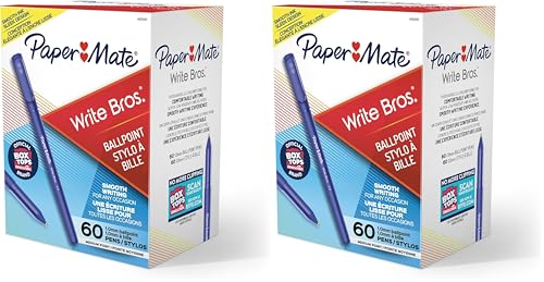 Image of Paper Mate Ballpoint Pens, Write Bros. Blue Ink Pens, Medium Point (1.0mm), 60 Count (Pack of 2)