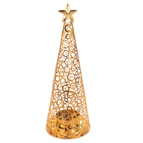 TOBBOMEY Bougeoir Métallique Sapin de Noël Support Bougie Rétro Fer avec Ornement Creux Porte-tealight Stable pour Décoration de Table Festive et Centre de Table Noël