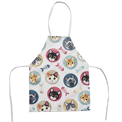 Cabilock Delantal Infantil Algodón y Lino con Diseño Gato para Pintura y Comida Transpirable y Fácil de Lavar Adecuado para Años