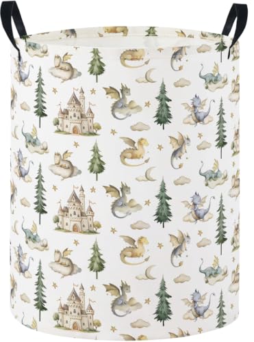 Image of Baby Laundry Basket Baby Nursery Hamper Kids Laundry Basket Toy Storage Bin for Boys Room Decor Gift Baskets for Bedroom Bathroom(Castle Dinosaur)