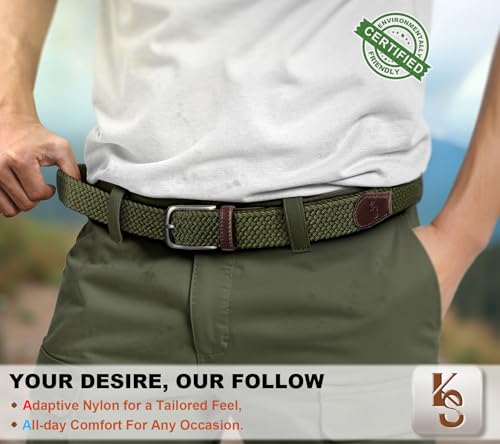 Image of KEMISANT Men Belt-Stretch Woven Braided Belt For Gift Men Golf Casual Jeans Dresses with Nylon Canvas 1 3 /8 inch