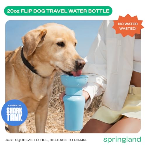 Image of Springer Flip Dog Water Bottle | Portable Drinking Feeder with Foldable Food-Grade Silicone Bowl | One-Hand Squeeze & Leak-Proof | BPA-Free 20oz | Walking, Hiking & Camping | Puppy Essentials
