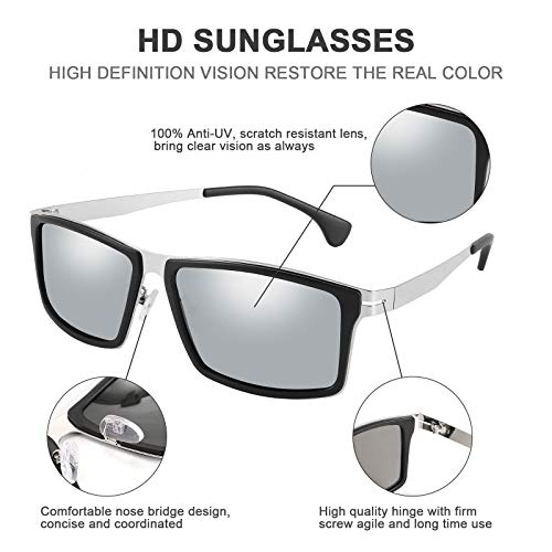 FEISEDY Polarized Sunglasses Rectangular Metal Ultra Lightweight Men's Sunglasses B27044