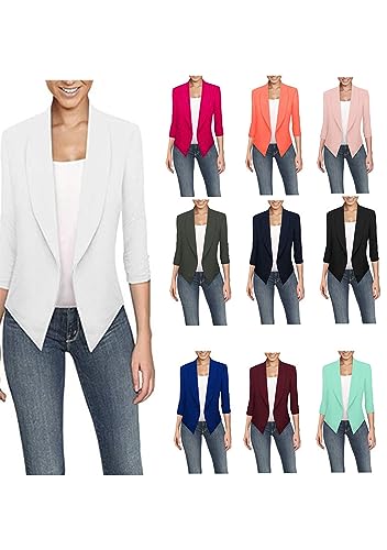 YMING Women's 3/4 Sleeve Business Blazer Open Front Plain Cardigan Work Office Jackets2