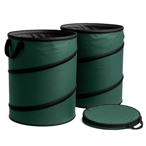Wiltec 3x Sac à feuilles rond 100 l vert pop-up pliable 600D-Oxford-polyester collecte des déchets sac à gazon robuste déchets de jardin