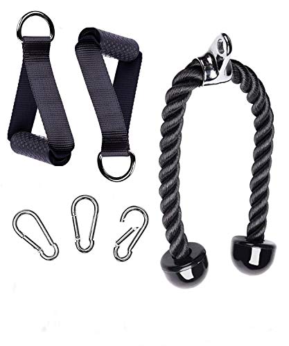 Tricep Rope Cable Attachment 35 Inch with 2 Exercise Handles + 3 Carabiner Clips - Cable Machine Attachments - Pull Down Rope - Cable Attachments for Gym, Home Gym Accessories