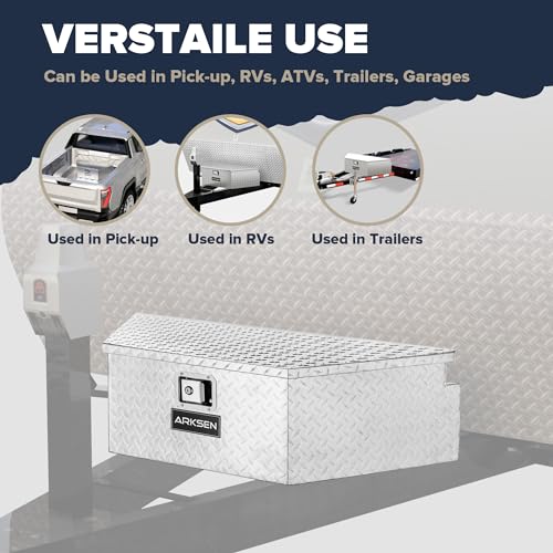 image for ARKSEN 39 Inch Aluminum Diamond Plate Tongue Box Tool Chest, Waterproo