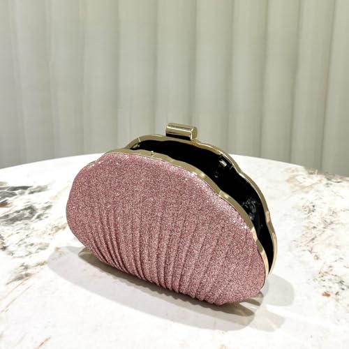 Image of Glitter Seashell Evening Clutch Purse Mini Chain Shoulder Bag Acrylic Shell Pearl Crossbody Bag