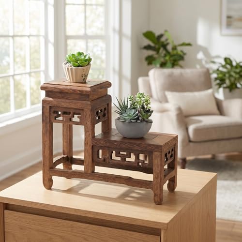 Small Wooden Plant Stand, 2 Tier Mini Wooden Display Stand, Small Potted Plant Display Shelf, Desktop Bonsai Base, Tabletop Succulent Holder for Figurine, Bonsai, Succulent, Indoor Mini Flower Pot by DOITOOL - Used condition - Image 9