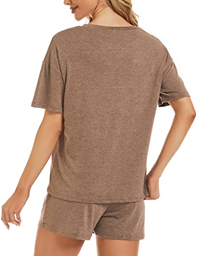 Image of LOCUBE Women's Pajama Set Soft Comfy 2-Piece Short Sleeve Lounge Sleepwear with Drawstring Shorts and Pockets