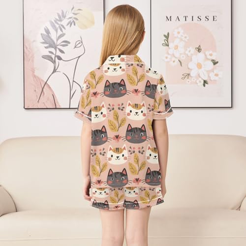 ALAZA Cat Leaves Pajamas Satin Pajama Set Short Sleeve Button Down Sleepwear4