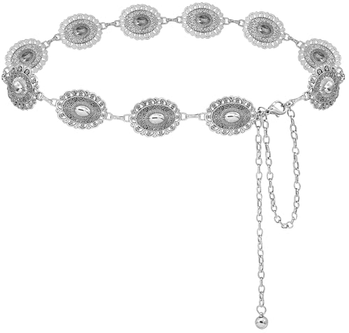 Western Concho Belt for Women Metal Chain Link Belt Boho Chain Belts for Dresses Jeans