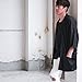 Men's Long Oversized Kimono Cardigan Noragi Japan Jacket Haori Man Yukata Coat (Black)