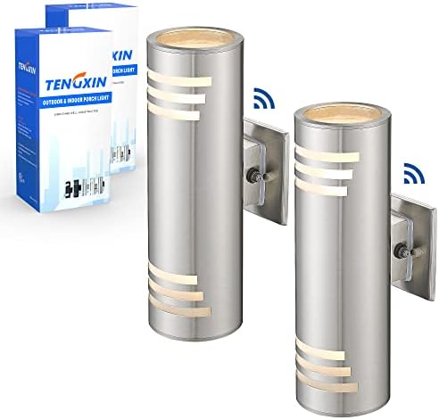 TengXin Outdoor Wall Light,2 Pack Dusk to Dawn Modern Outdoor Wall Sconce with Stainless Steel Cylinder,Brushed Nickel Finsh Wall Mount Light,E26 Socket,IP65 Waterproof,UL Listed. （Brushed Nickel ）