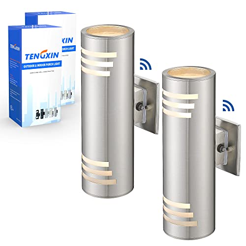 Tengxin Outdoor Wall Light,2 Pack Dusk To Dawn Modern Outdoor Wall Sconce With Stainless Steel Cylinder,Brushed Nickel Finsh Wall Mount Light,E26 Socket,Ip65 Waterproof,Ul Listed. （Brushed Nickel ） #TOP2