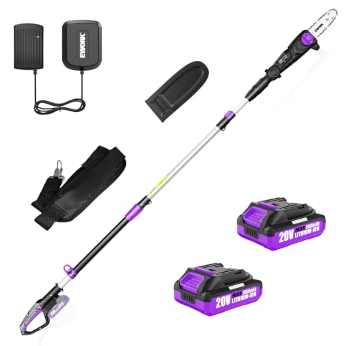 Image of EWORK Electric Pole Saws for Tree Trimming 20V 8-Inch Cordless Pole Chainsaw 6.5 Lbs, Extension to 14.2-Ft, Auto Oiling Pole Saw Battery Powered with Battery & Fast Charger for Branch Pruning & Pruner