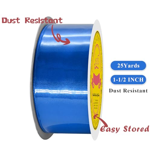 Image of Double Face Royal Blue Satin Ribbon 1-1 /2 inch X 25 Yards 100% Polyester Royal Blue Ribbon for Gift Wrapping Very Suitable for Weddings Party Hair Bow Invitation Decorations and More