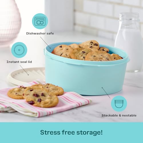 Image of Tupperware Heritage Collection 7.6 Cup Cookie Canister, Vintage Blue Color, Dishwasher Safe and BPA Free Container (1.8 L)