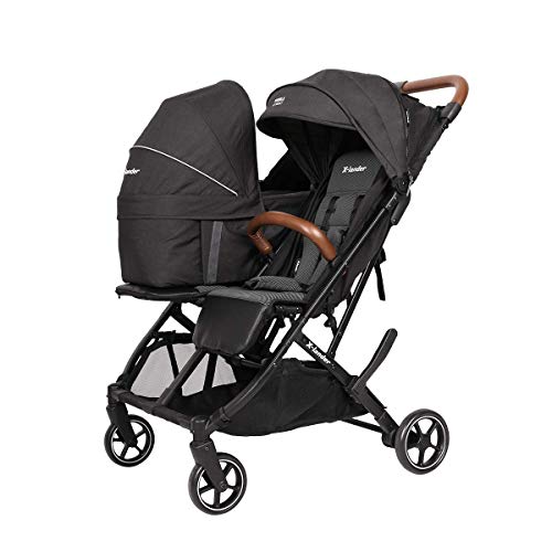 X-Lander Geschwisterbuggy X-Double Zwillingskinderwagen bis 44kg Doppelbuggy Geschwisterkinderwagen Kinderwagen Zwillinge Buggy klein zusammenklappbar nebeneinander (Double Black)