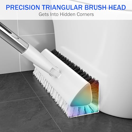 Image of Grout Brush with Long Heavy Duty Handle, 180 Swivel Floor Scrub Brush, V-Shaped Grout Line Scrubber with Stiff Bristles, Cleaning Brush for Deep Cleaning Tile Grout, Shower, Kitchen, and Concrete