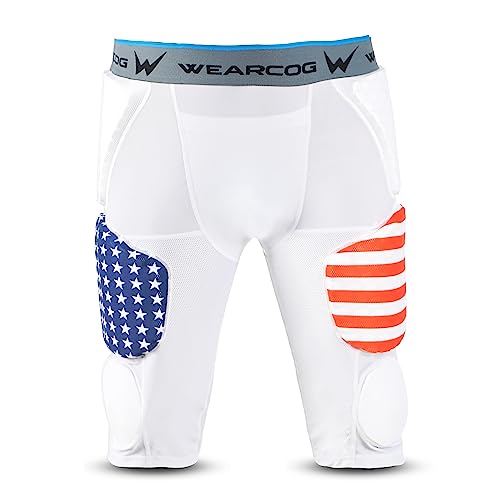 WEARCOG Premier Adult Football Girdle with Pads for Men's | 7 Padded Integrated Football Pads with Hip, Tail, Thigh Pads and Cup Pocket | White Large Size