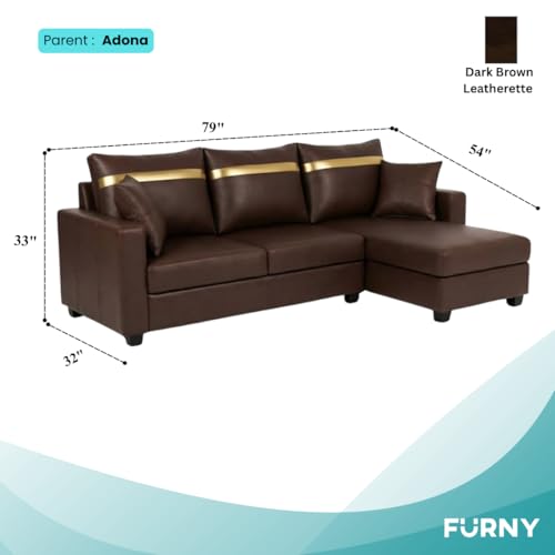 Image of FURNY Arossa 4 Seater Leatherette RHS L Shape Sofa Set (Brown) Premium Velvet Finish| Durable Comfort Ideal for Living Room