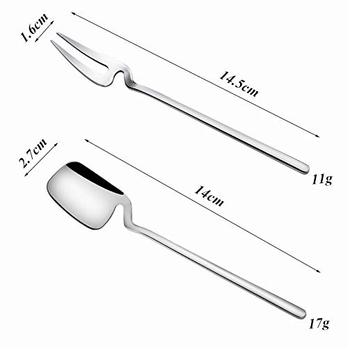 Qualizon 18/8 Stainless Steel Modern Thicken 5.5-Inch Silver Mini Fruit Appetizer Forks And Dessert Spoons Set (4 Forks + 4 Spoons) #TOP5