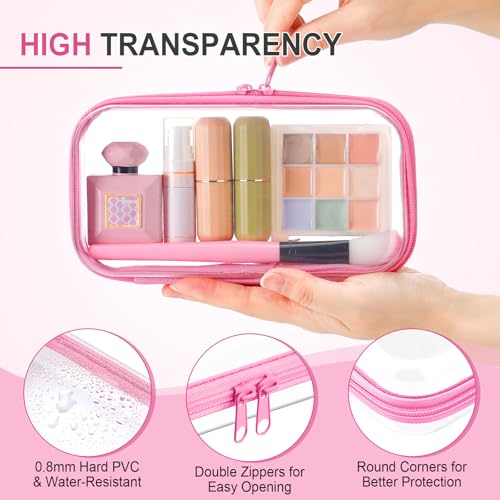 Image of Hoolerry 4 Pcs Hard Clear Zipper Case Makeup Bags Plastic Zipper Pouch Transparent Storage Box Containers for Cosmetics, Snacks, Building Blocks, Puzzles(Clear,7.5 x 3.9 x 2 in,Pink)