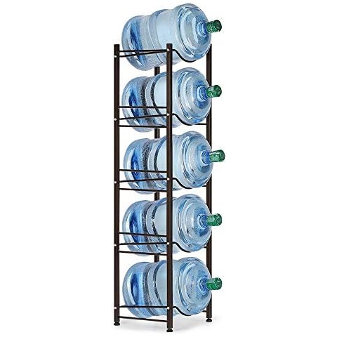 Water Cooler Jug Rack Dispenser 5 Tier Stainless Steel Heavy Duty Detachable Water Bottle Storage Shelf Organizer for 5 Gallon Water Jug Holder for Home Office Kitchen Breakroom Cover
