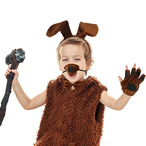 Cindeer 5 Stück Welpen Tier Cosplay Party Set inklusiv Hund Tier Haarreif mit Ohren Fliege Gefälschte Nase Party Hund Schwanz Welpen Pfoten Handschuhe Tierkostüm Zubehör für Halloween (Braun)