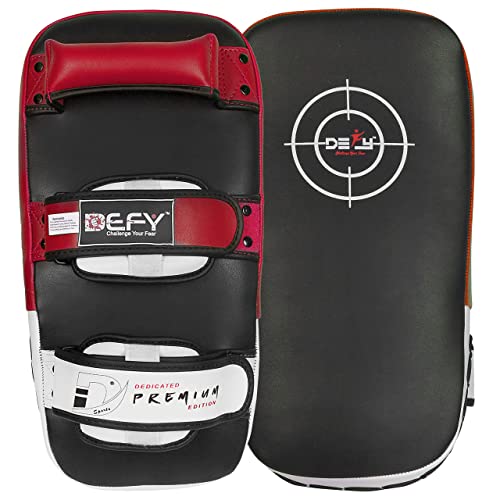 DEFY MMA Strike Shield Curved Training Thai Pad Kick Focus Target Boxing Punching (Pair) (Red/Black)