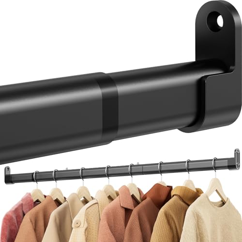 Mavivegue wardrobe rail 42 to 101 CM 28MM Adjustable Stainless Steel Clothes Hanging Pole Heavy Duty Wardrobe Rails extendable wardrobe rail Fittings for Laundry Room RV Closet Storage Black