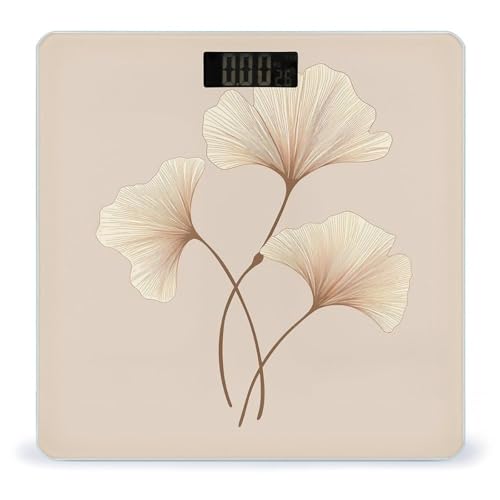 Báscula digital de baño con hojas de ginkgo marrón y vidrio templado miniatura 1