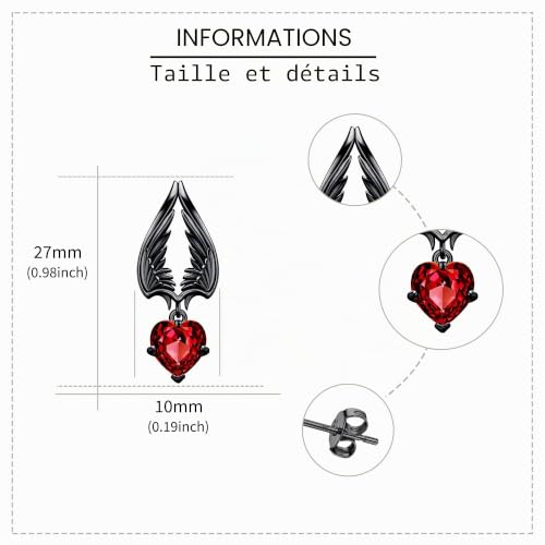 Boucles d'oreilles ailes d'ange démon en argent sterling 925