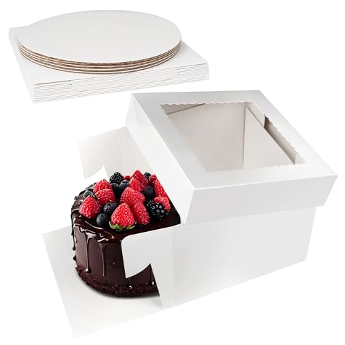 Nuangoo Set di 5 Scatola per Torta, 25x25x20cm torte, alta con finestra, Vassoio torte, Dessert, pasticcini, Ciambelle e biscotti