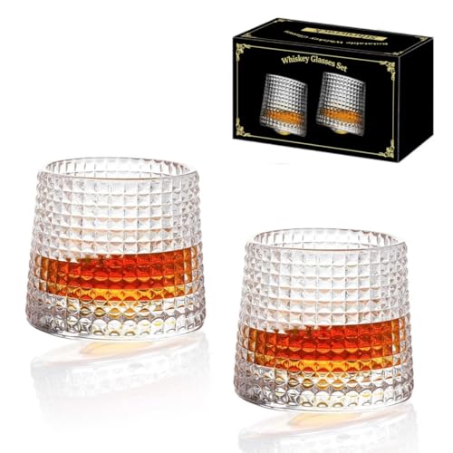 Sthrucrack Vasos de whisky giratorios de descompresión, juego de 2 vasos de cristal estilo bar para ron escocés bourbon (2 unidades a cuadros, 180 ml)