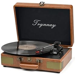 Trynnay Tourne-Disque Portable Bluetooth à 3 Vitesses avec Haut-parleurs intégrés, Platine Vinyle, Son Audio amélioré, Cuir synthétique rétro, Marron-Noir - Les Beatles, Paul McCartney, John Lennon, RIngo Starr, George Harrison