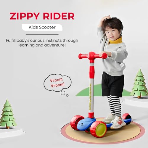 Image of StarAndDaisy Kick Scooter for Kids 3-12 Years / 3 Wheels Kids Scooter with LED Light, 4-Level Height Adjustable Handle Height, Extra-Wide Deck, Foldable Design& Rear Break -(Red)