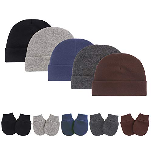 Image of Newborn Infant Baby Boys Hat Mittens Set Cotton Gloves Beanie Skull Caps Hats for Baby 0-10 Months 10-Piece