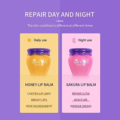 2Pcs Honey Pot Lip Balm, Bee Balm Lip Balm Honey Pot With Brush, Cherry Blossom Lip Balm For Dry Cracked Lips, Lip Scrubs Exfoliator & Moisturizer, Hydrating Lip Sleeping Mask Overnight (Yellow+Pink) #TOP2
