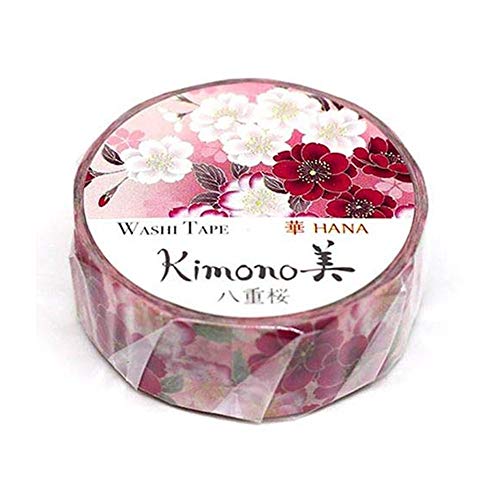 Image of Kamiiso Kimono Washi Masking Tape (15mm) - Double Cherry Blossoms - for Scrapbooking Art Craft DIY Photo Album Decoration