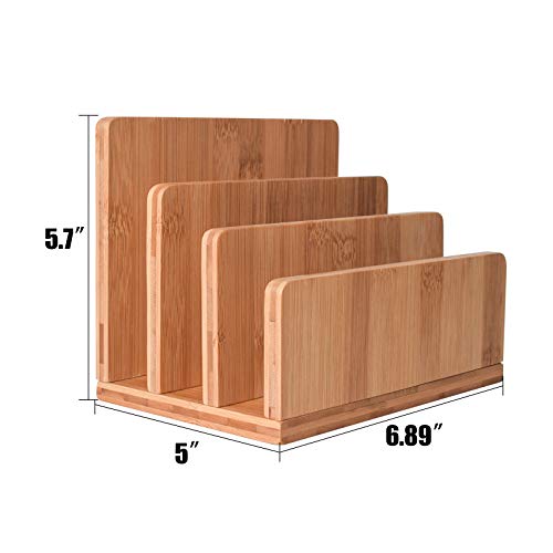 Bamboo Mail Organizer, wishacc Vertical Desk Letter/Envelope/File/Paper/Folder/Bill Holder for Office & Home, Small 3 Sections Desktop Office Supplies Incline Sorter Rack for Kids & Commuters