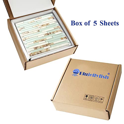 Blujellyfish Thetis Glass Stone Tile Beach Style Seashell Inside White Tiffany Blue 12''X12'' Kitchen Bath Backsplash Interlocking Mosaic Tile Mgt084 (Pack Of 5 Square Feet) #TOP3