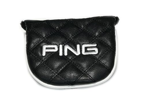 Ping Universal Quilted Premium Leather Black Mallet Round Putter Headcover, Magnet Closure