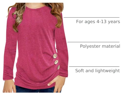 Image of Girls Casual Long Sleeve Color Block Pullover Top Stripe Button Crewneck Loose Tunic T-Shirts Blouse Size 4-13 Year
