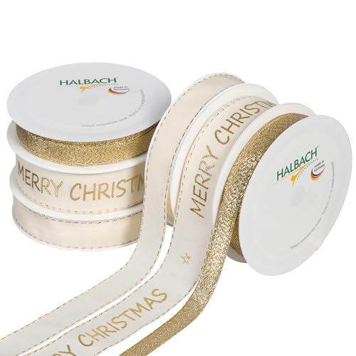Halbach Seidenbänder Premium Geschenkband Set Weihnachten | 6 Rollen weihnachtliche Dekobänder | Schleifenband zum Geschenk einpacken