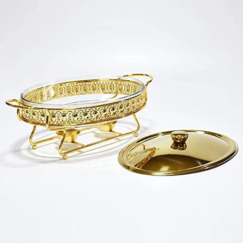 Chafing Dish Buffet-Set, Chafers und Buffetwärmer mit Glastablett, Metallrahmen, 2 Brennstoffhaltern und Deckel, für Partys, Abendessen und Catering (Silber 3L) – Bild 3