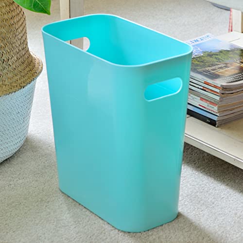 Image of Youngever 2 Pack 3 Gallon Slim Trash Can, Plastic Garbage Container Bin, Trash Bin with Handles for Home Office, Living Room, Study Room, Kitchen, Bathroom (Mint)