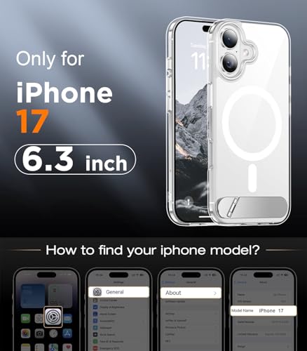 Image of Designed for iPhone 17 Case, [Built-in Invisible Kickstand][Compatible with MagSafe][Military Grade Shockproof] Slim Thin Phone Case 6.3 inch (Clear)